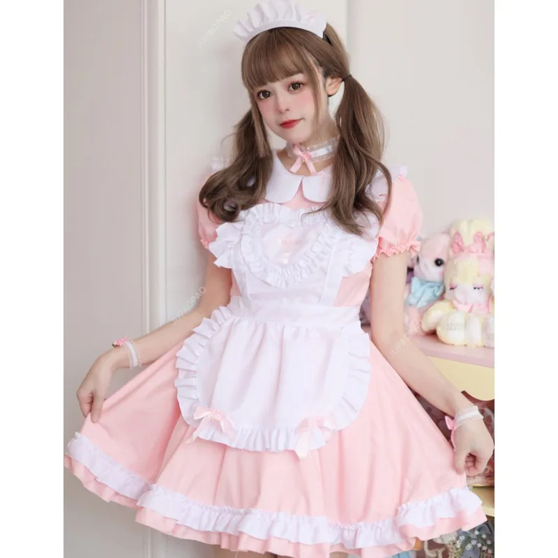 Costume de femme de chambre cosplay pour filles, robe Lolita rose, tenue de femme de chambre mignonne, uniforme à manches courtes, robes d'infirmière, crème d'anime, chérie