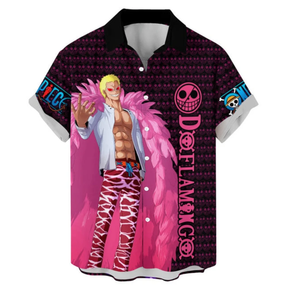 One Piece Hawaiian T-shirts – Donquixote Doflamingo Hawaiian Shirt IP0717men's Summer Short Sleeve Printed Couple Shirt