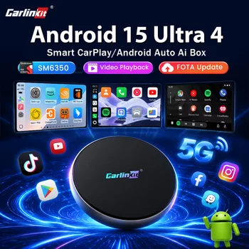 Adapter bezprzewodowy Carlinkit Android 15 Android Auto CarPlay Tv Box Ultra4 CarPlay Ai Box QCM6350 do Youtube Netflix 5G LTE, 128 GB