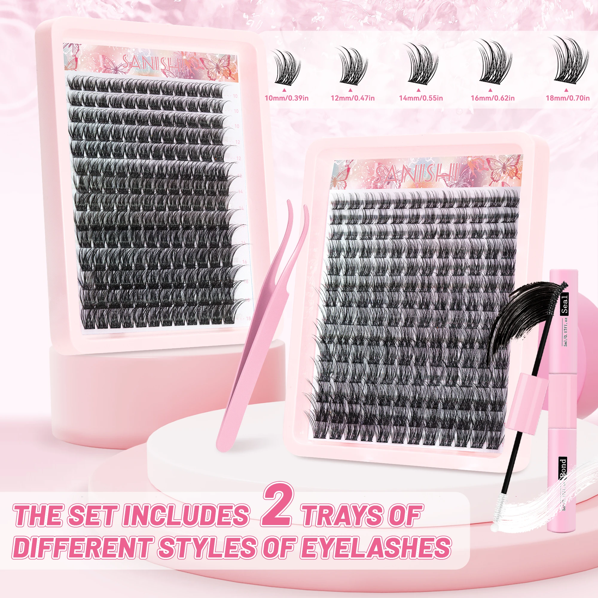 Sanishi Lashes Natural Eyelash Cluster Kit 336Pcs Single Eyelash Kit with Eyelash Adhesive and Sealing Tweezers DIY at Home