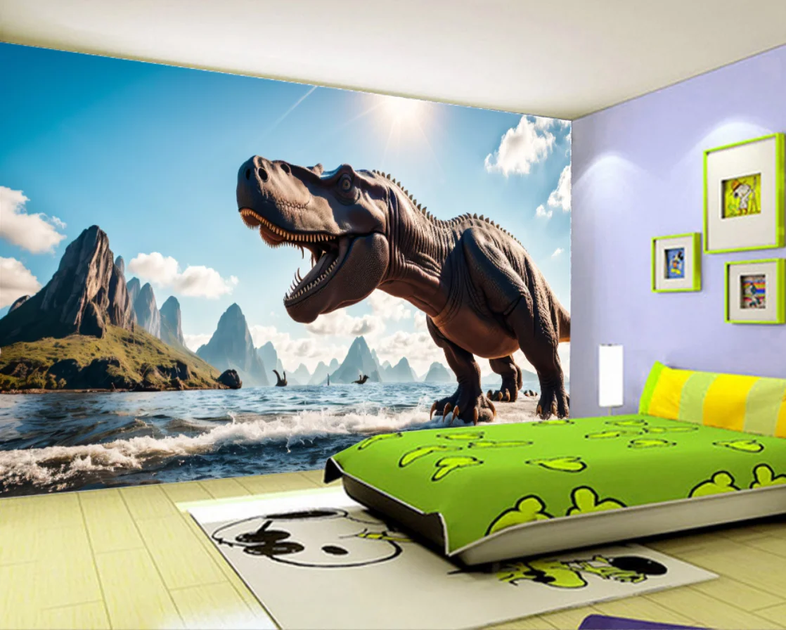 Custom size mural waterfall landscape dinosaur decorative painting children cartoon animal hanging picture photos 3d wallpaper
