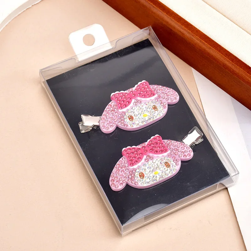 2 PCS Cute Kitty Full Drill Pair of Clipped Laurel Dog Melo Tikulomi Bangs Gift Side Clipped Hairpin Cartoon for Girls