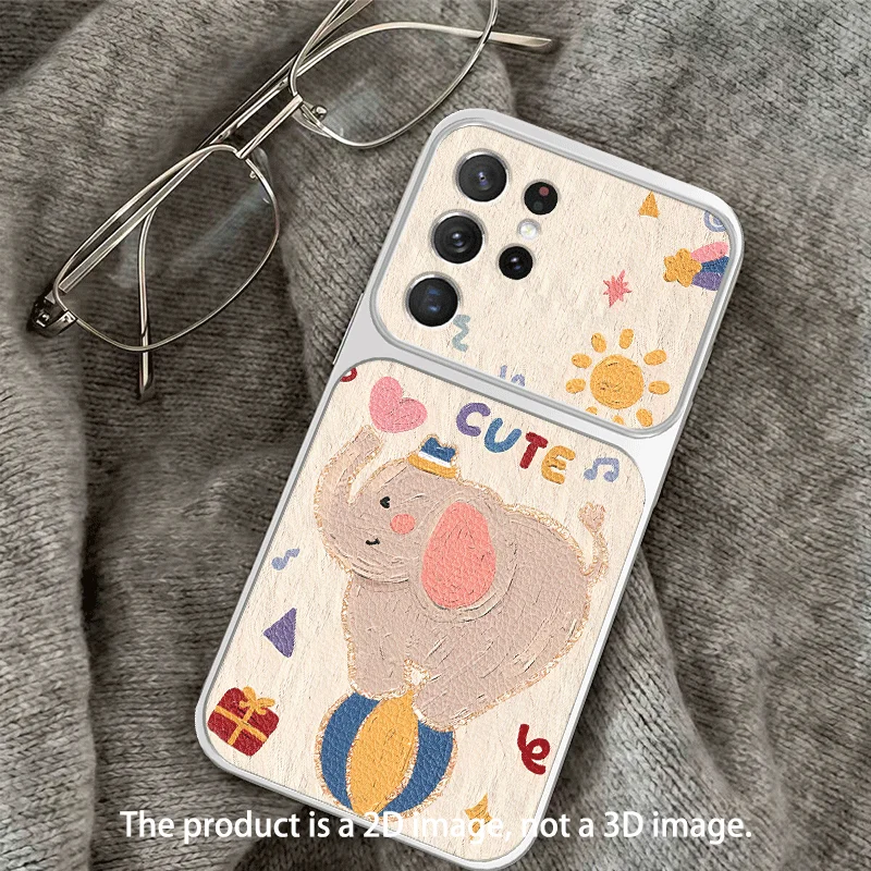 Large Window Case For Samsung Galaxy S26 Ultra FE S26+ Plus Protective Cover Leather Texture Elephant Pattern Painted