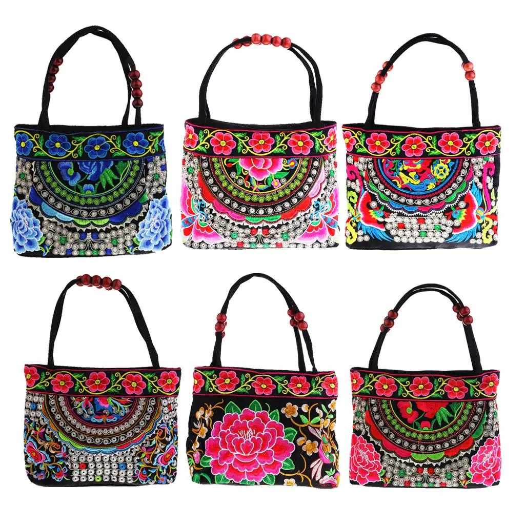 Retro Women Handbag Double Faced Flower Tote Embroidery Shoulder Bag 31x51cm