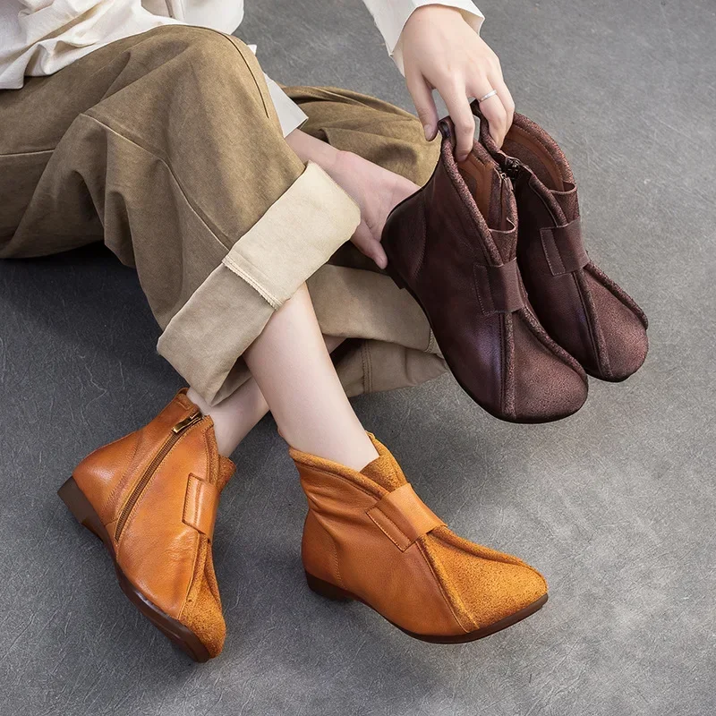 

Krasovki 2cm Cow Suede Genuine Leather ZIP Ladies Women Spring Boots Moccasins Loafer Fashion Ankle Booties Autumn Chimney Shoes