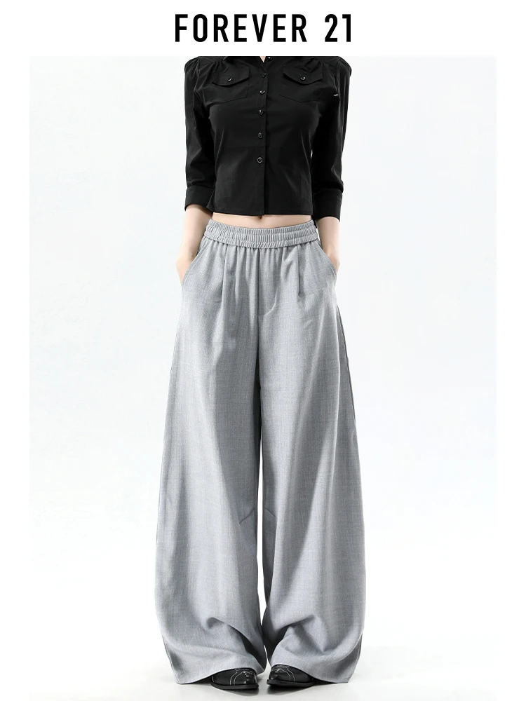 Calças Casuais Femininas Forever 21 Estilo Americano, de Perna Larga, Cor Clara, Finas, Soltas, com Efeito Emagrecedor, Caimento Fluido e Reto, Comprimento Longo para o Verão