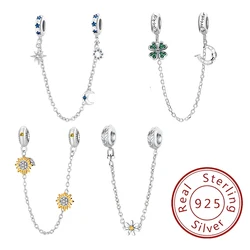 Orginal 925 Sterling Silver Spacer Stopper Clasp Clip Charms Bead Pendant Safety Chain Fit  Bracelets DIY Fine Jewelry
