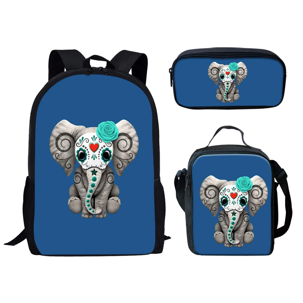 Klassieke Creatieve Nieuwigheid Grappig Dier Olifant 3d Print 3 Stks/set Leerling Schooltassen Laptop Dagrugzak Lunch Tas Etui