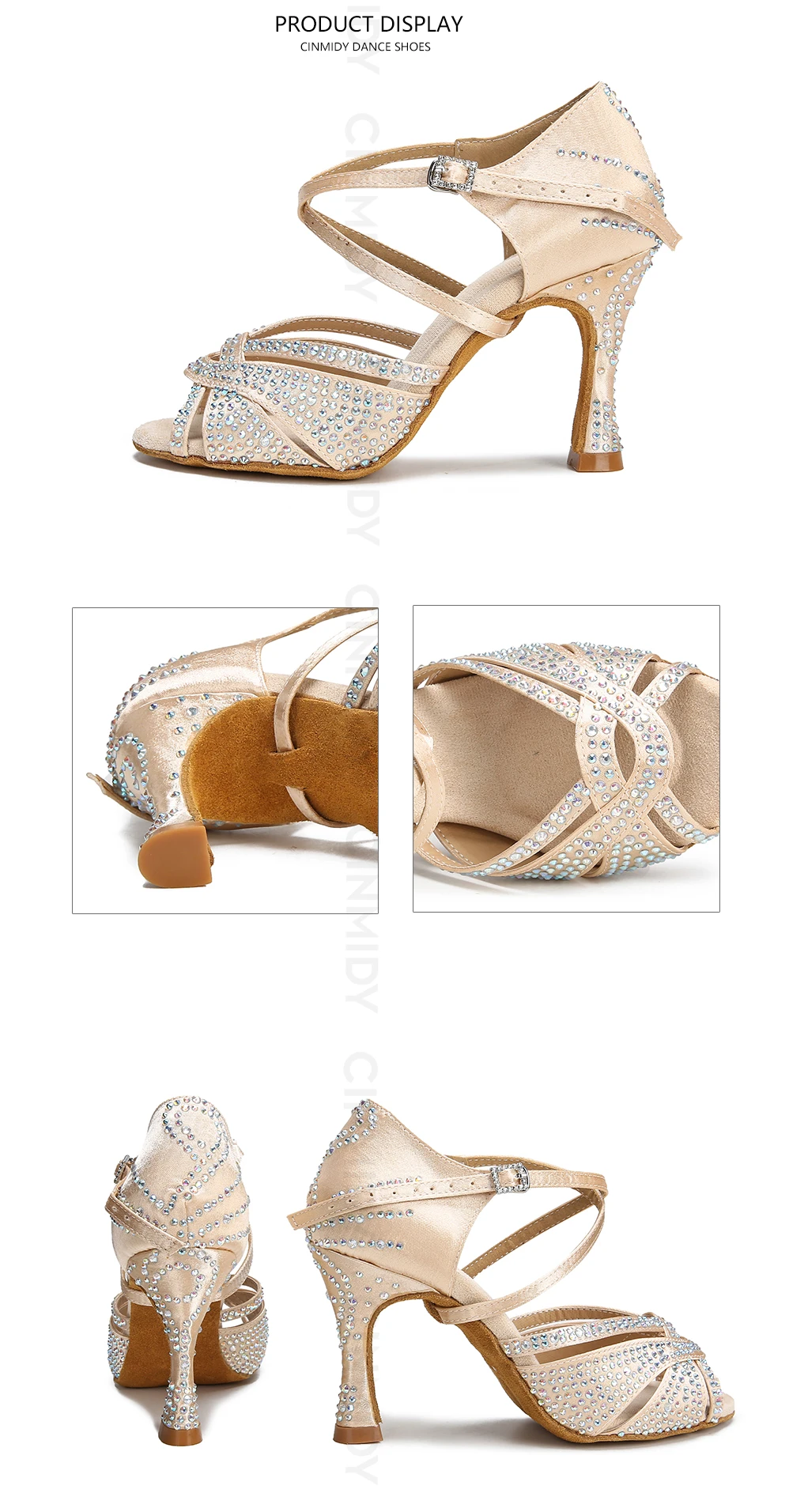 CINMIDY Strass-Latein-Tanzschuhe, Ballsaal-Tanzschuhe, Tango-Chacha-Salsa-Tanzschuhe, Partyschuhe, Weichsohlen-Hochzeitsschuhe – Detail 17