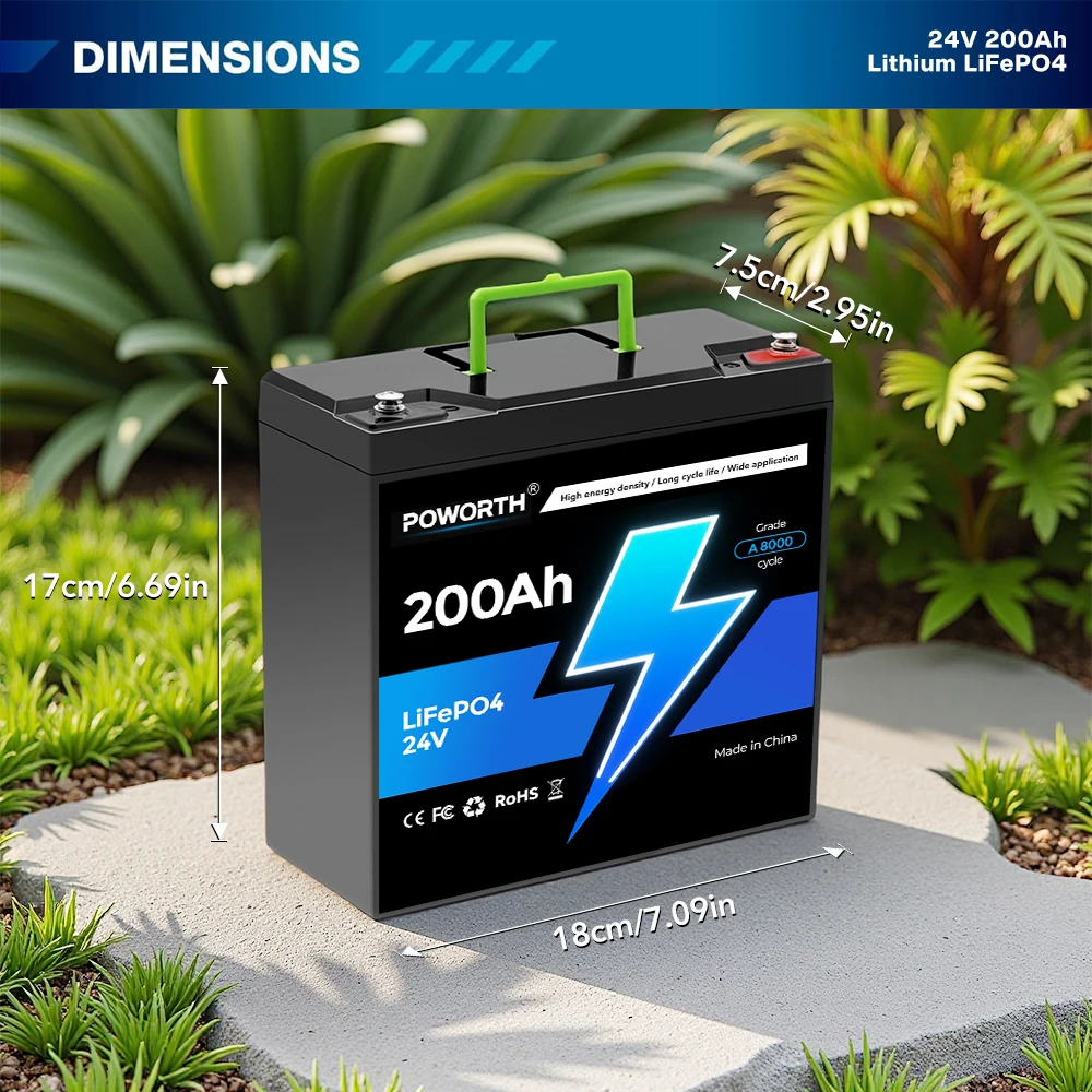 بطارية LiFePO4 24 فولت 200 أمبير مع BMS مدمج، 8000+ دورات، مثالية لأنظمة الطاقة الشمسية، 💡 RVs، السفن البحرية، ثلاثي الطرق الوعرة #5