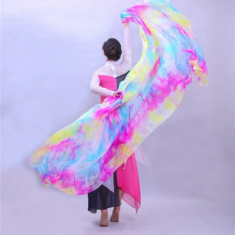 Wholesale Real Silk Scarf Veil Belly Dance Practice Hand Thrown Scarves Hot Flower Tie Dyed Kids Women Size