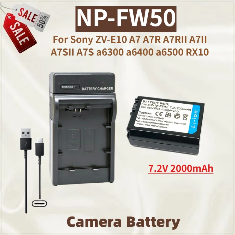 عالية الجودة NP-FW50 بطارية الكاميرا 7.2 فولت 2000 مللي أمبير وشاحن لسوني ZV-E10 A7II A7SII A7S A7 A7R A7RII a6300 a6400 a6500 RX10