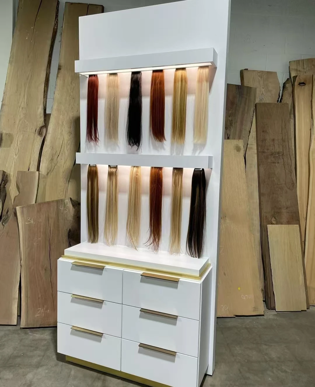 High-end and new design wig display stands, modern extension hair display stands, barber salon