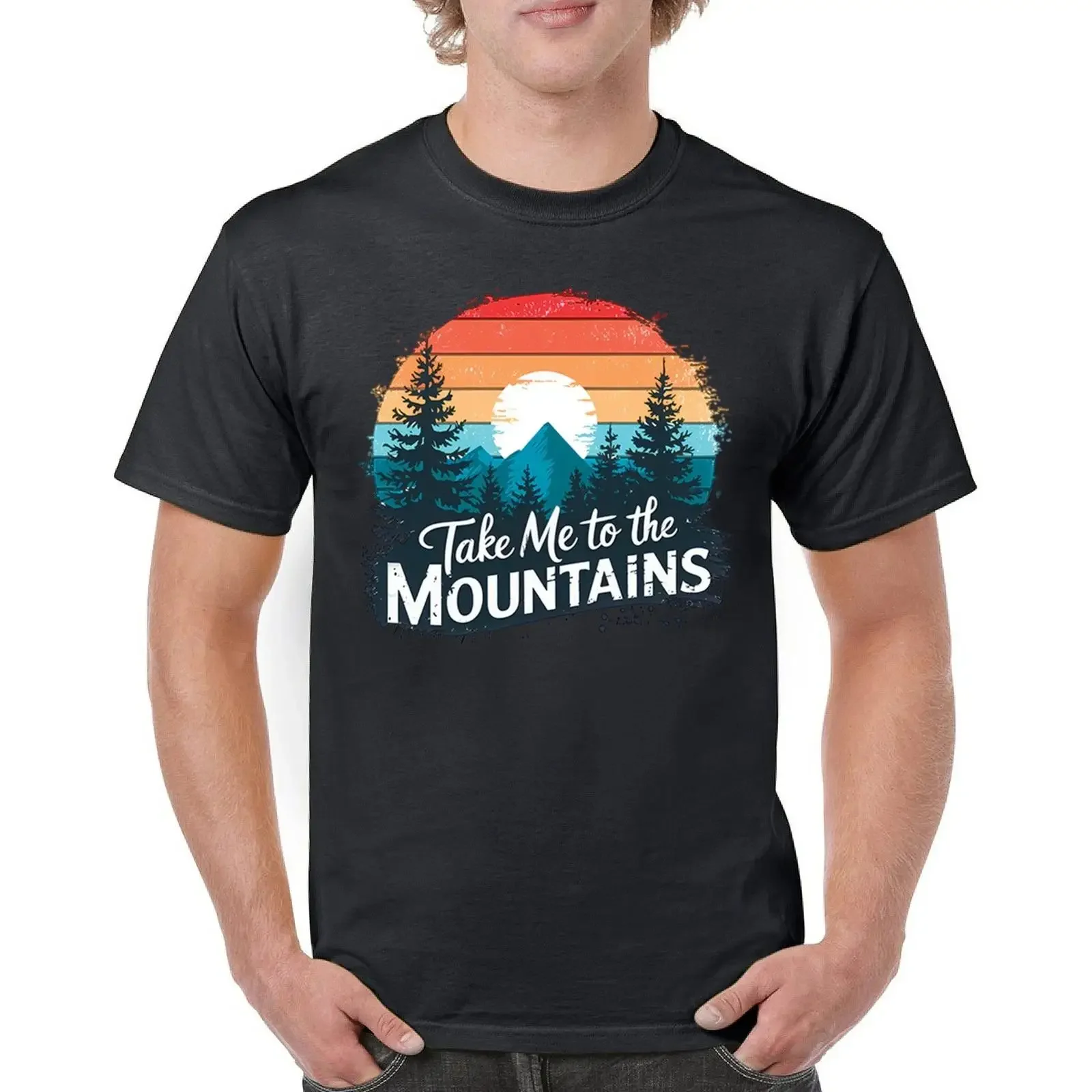 Take Me to the Mountains T shirt Outdoors Trail Hiking Camping Men's vintage Washed Top For Everyday Wear streetwear Stylish
