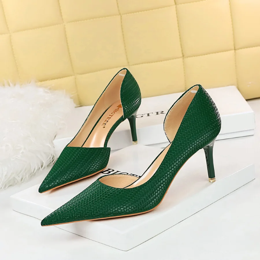 

BIGTREE Women Pumps Shoes Bride Pointed Toe Platform Heels Wedding Solid PU 7CM Thin Heels Zapatos Mujer Dress Woman Shoes