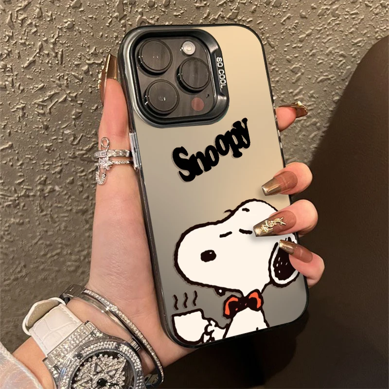 Cartoon Cute S-noopyS For iPhone Apple 15 14 13 12 11 XS XR X 8 7 Pro Max Plus Colorful Silver Shockproof Phone Case Shockproof