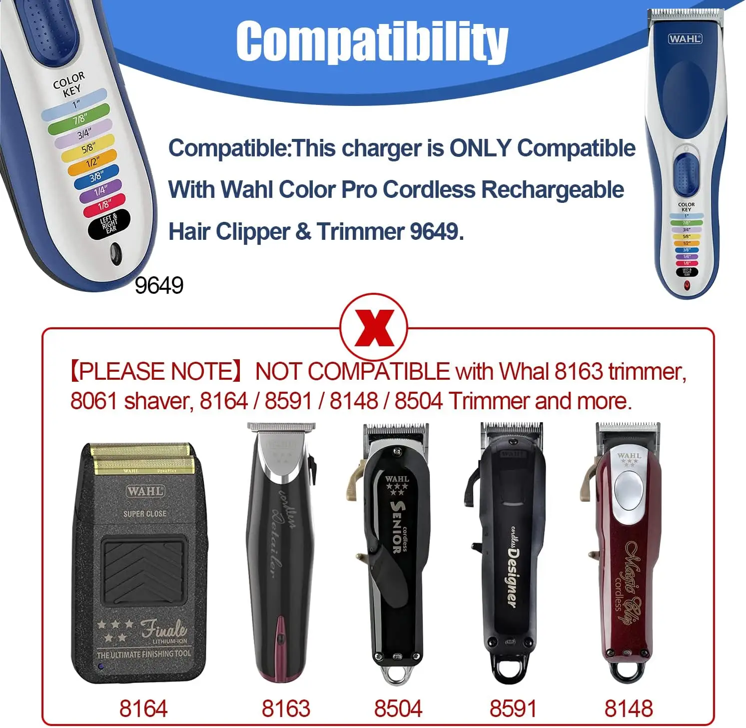 3.5v Charger for Wahl Color Pro Cordless Rechargeable Hair Clipper & Trimmer Power Cord Only fits Wahl Model 9649