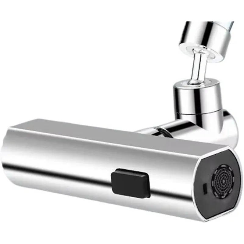 Kitchen and Bathroom New Multi-Function Waterfall Three Mode Universal Rotary Extension Faucet Splash Proof Nozzle Sink(Silver)