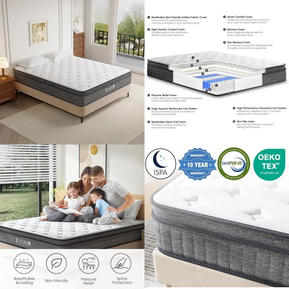 Medium Firm Gel Memory Foam Pocket Coil Hybrid Mattress, 14 Inch Twin Size Mattress in a Box, CertiPUR Certified