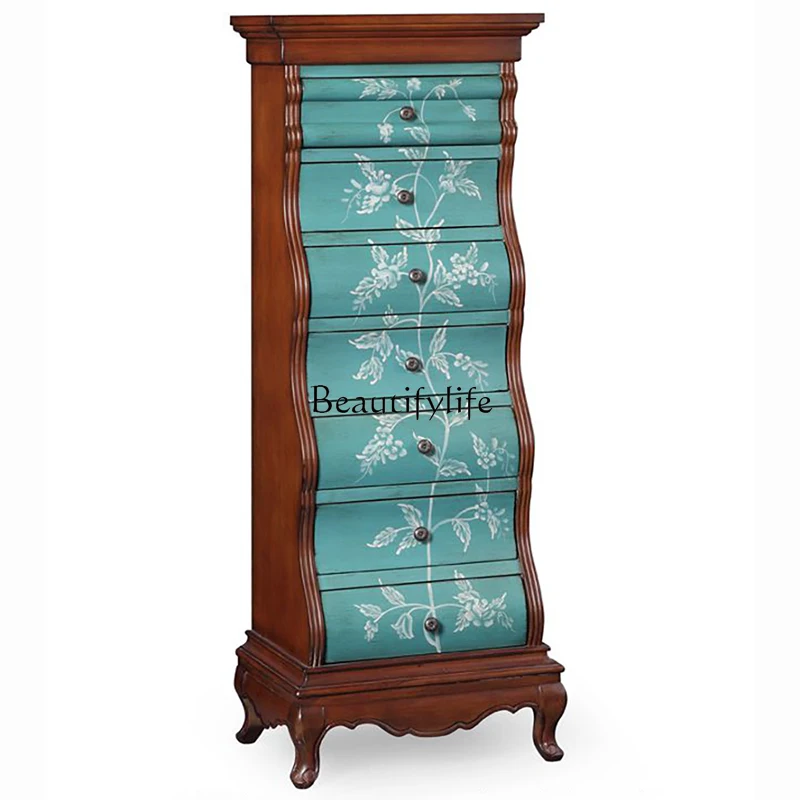 

American rural seven-chest cabinet living room entrance decorative cabinet retro painting
