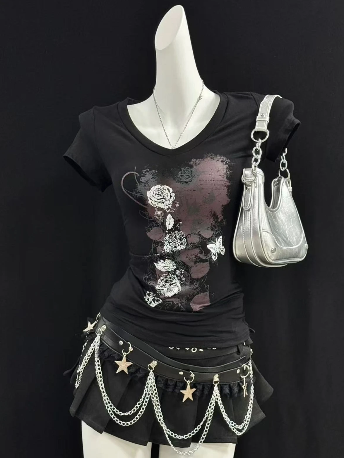 

Укороченные топы в стиле Харадзюку Y2K, готические винтажные футболки, женская уличная одежда, хип-хоп, гранж, панк, ретро-футболки с коротким рукавом, летняя мода