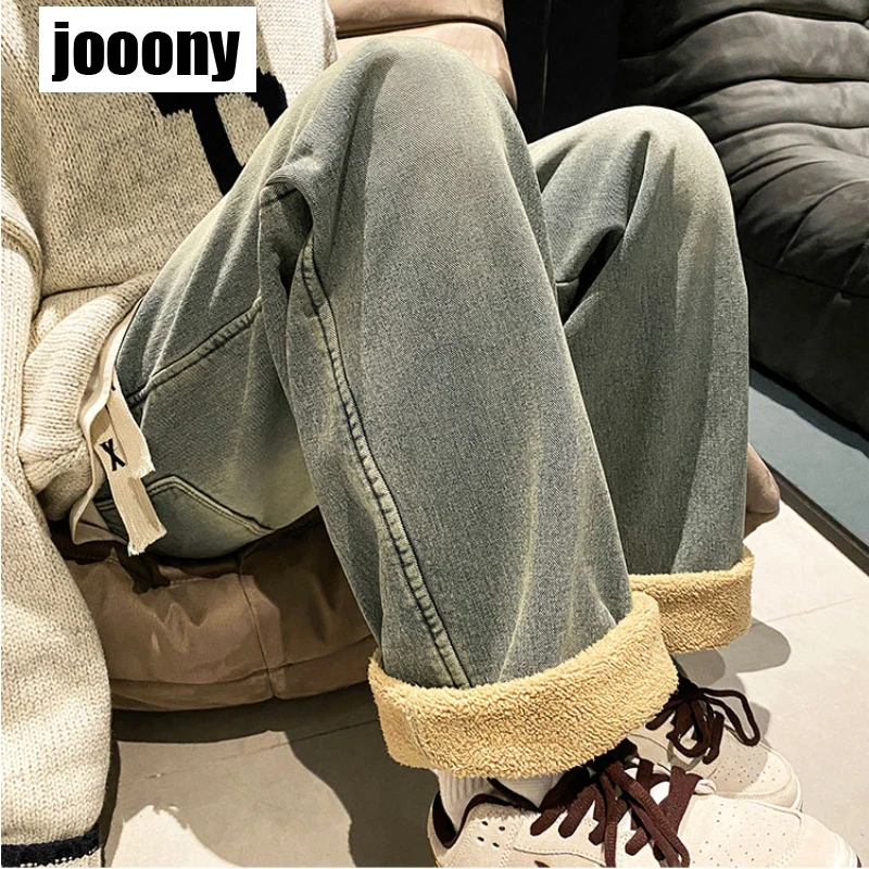 Men's Fleece-lined Thickened Winter Korean stytle Sport Casual Pants Loose Straight-leg Wide Leg Pants Trendy Velvet Warm Pants