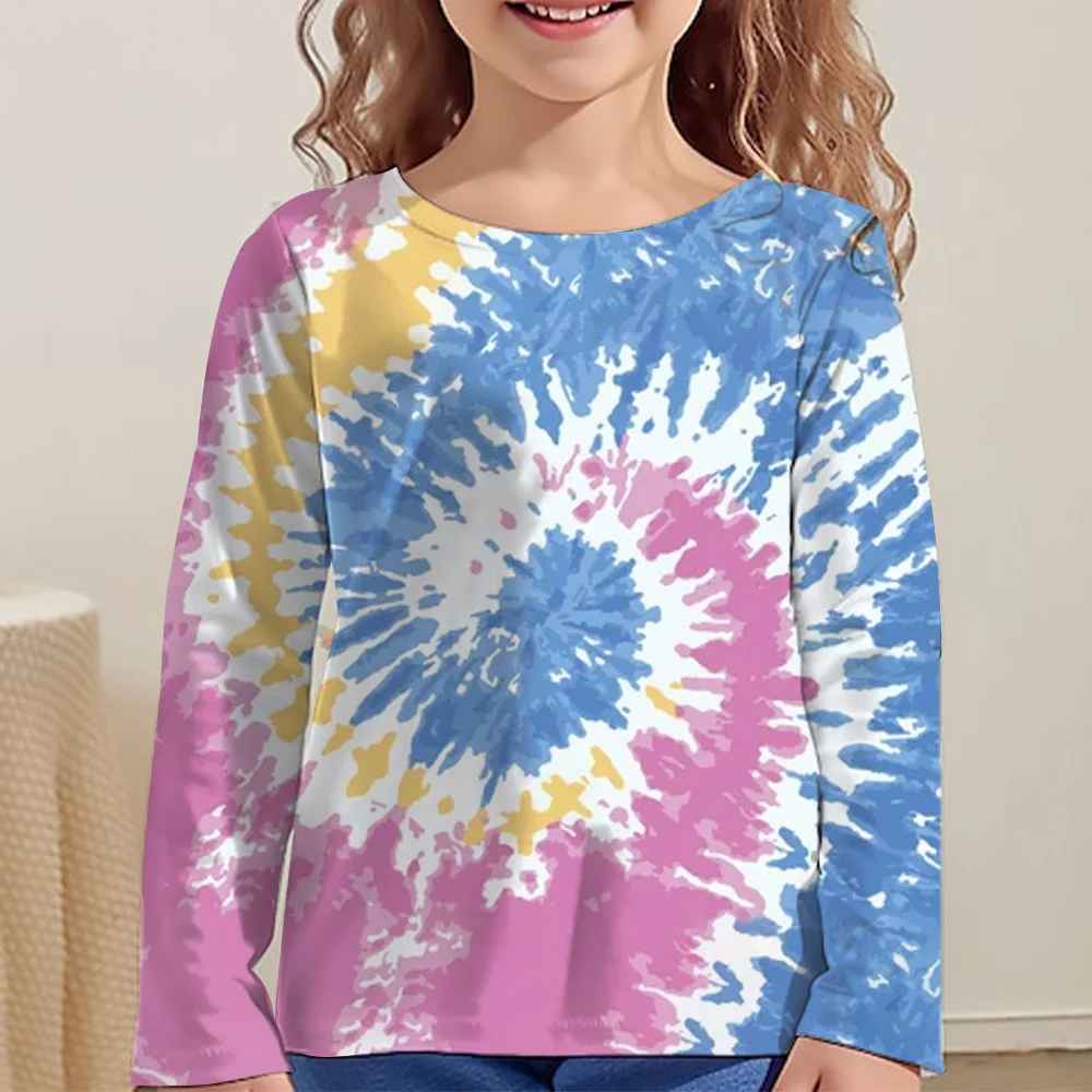 

Girl Clothes Tie Dye Vortex Graphic T Shirts Kids Clothes Long Sleeve Tee O-Neck Fashion Children Top Novelty Children's T-Shirt