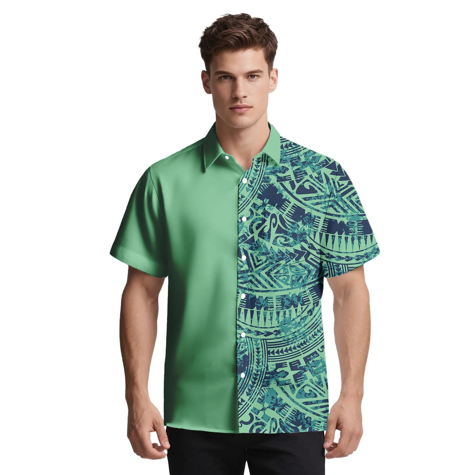 مخصص النمط الكلاسيكي رائجة البيع الملابس ساموا مريحة شهم قميص هاواي ألوها تصاميم القبلية البولينيزية الرجال قميص #6