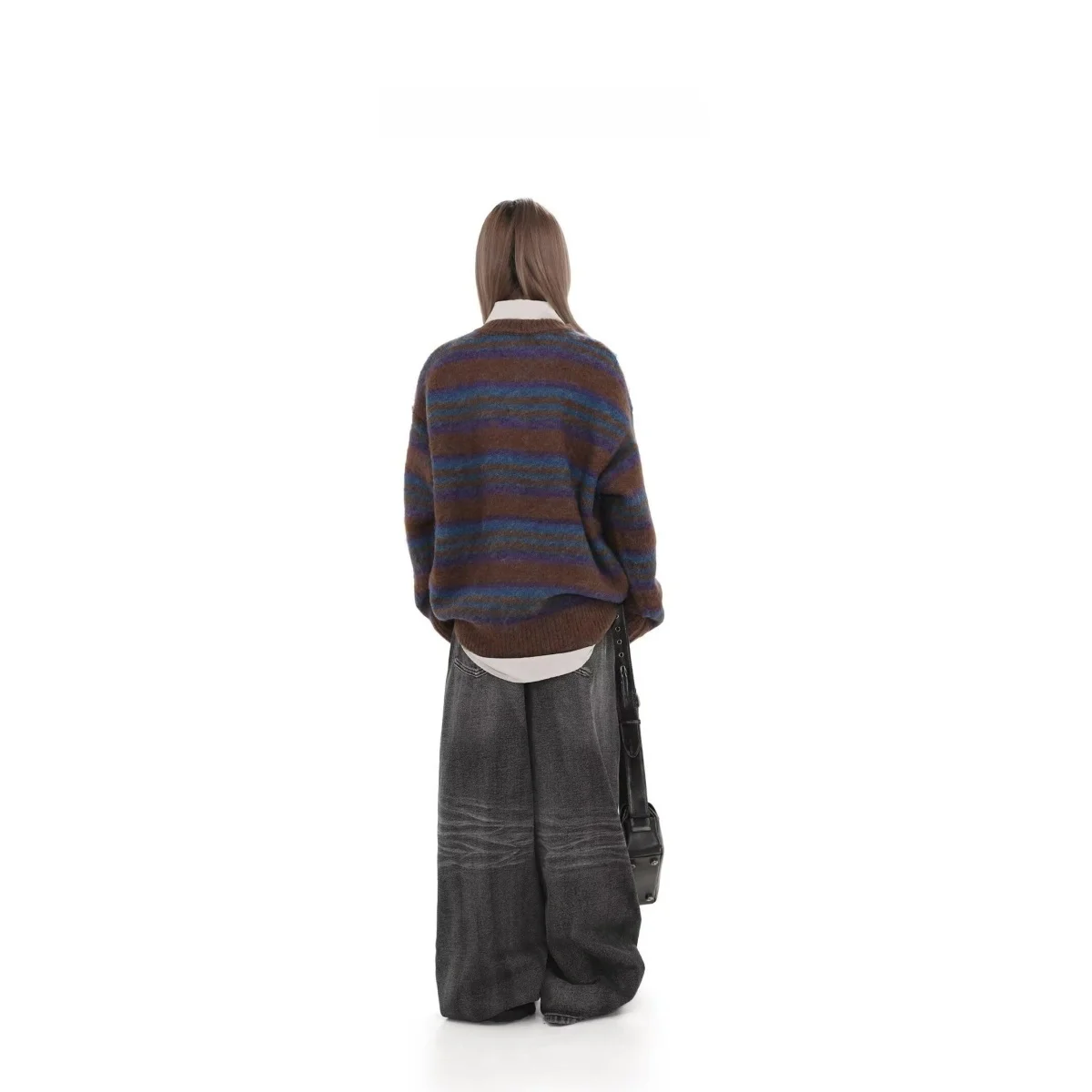 

Warm Retro Striped Lazy Sle round Ne Knitwear Men's Loose Couple Heavyweight Winter Sweater Women's Trendy Polyester Fiber