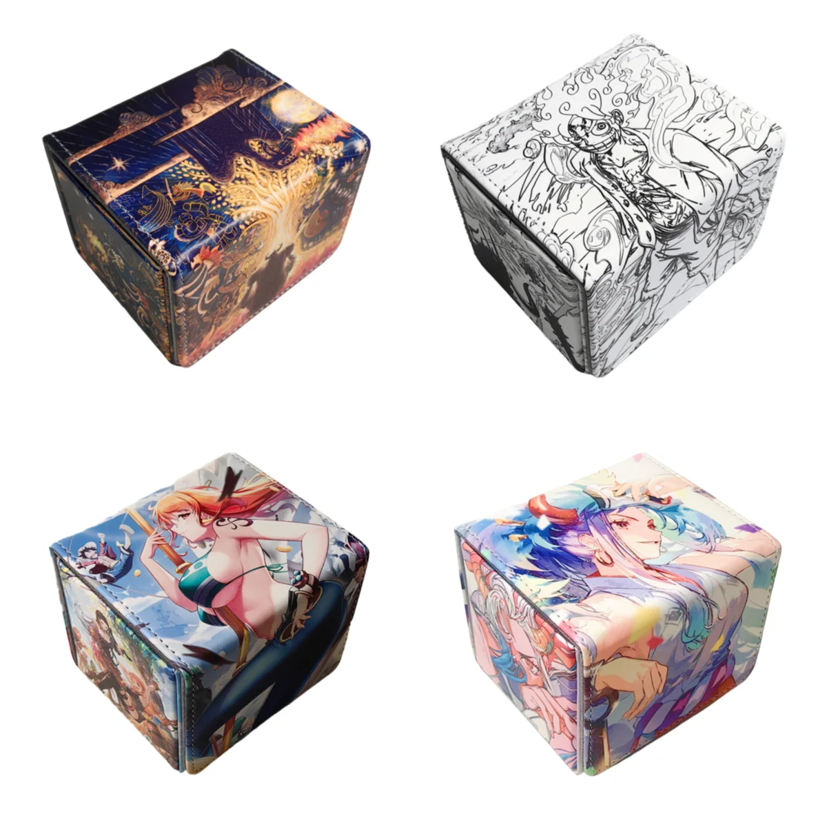 Anime Game One Piece OPCG Card Leather Storage Deck Box Large Capacity PU Material Luffy Nami Yamato Hobby Collection Gifts Toys