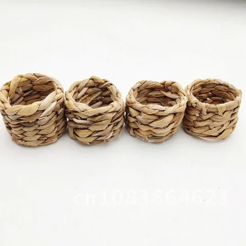 

Reusable Natural Material Straw Rope Woven Napkin Holder Water Hyacinth Grass Napkin Buckle Napkin Ring Wedding Table Decor