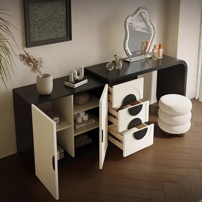 Menglu Yuebai H2 Dresser Chest مصمم متكامل جديد 2024 غرفة نوم رئيسية خزانة مستحضرات تجميل من الخشب الصلب باللونين الأبيض والأسود المتقدمة #3