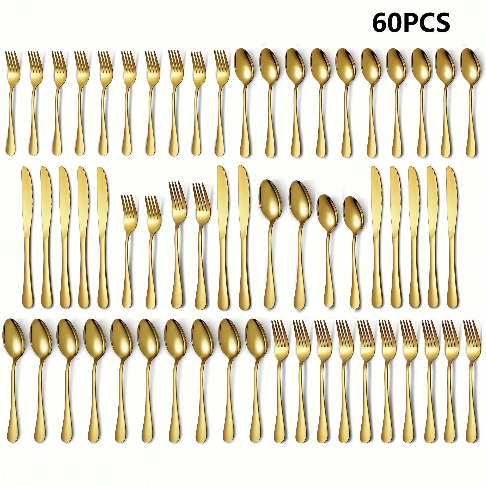 

30/60-Piece Luxury Golden Stainless Steel Flatware Set (6-Person): For Home, Restaurant, Parties & Weddings