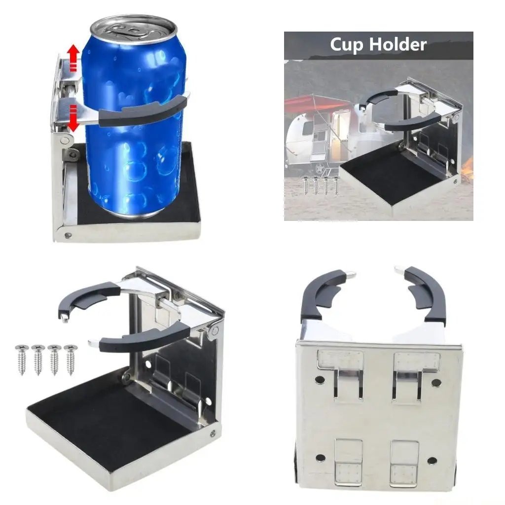 

31BE Stainless Steel Drink Cup Holder Car Boat Folding Drink Holder Bottle Stand Mount for Marine Yacht for Camper Truck RV