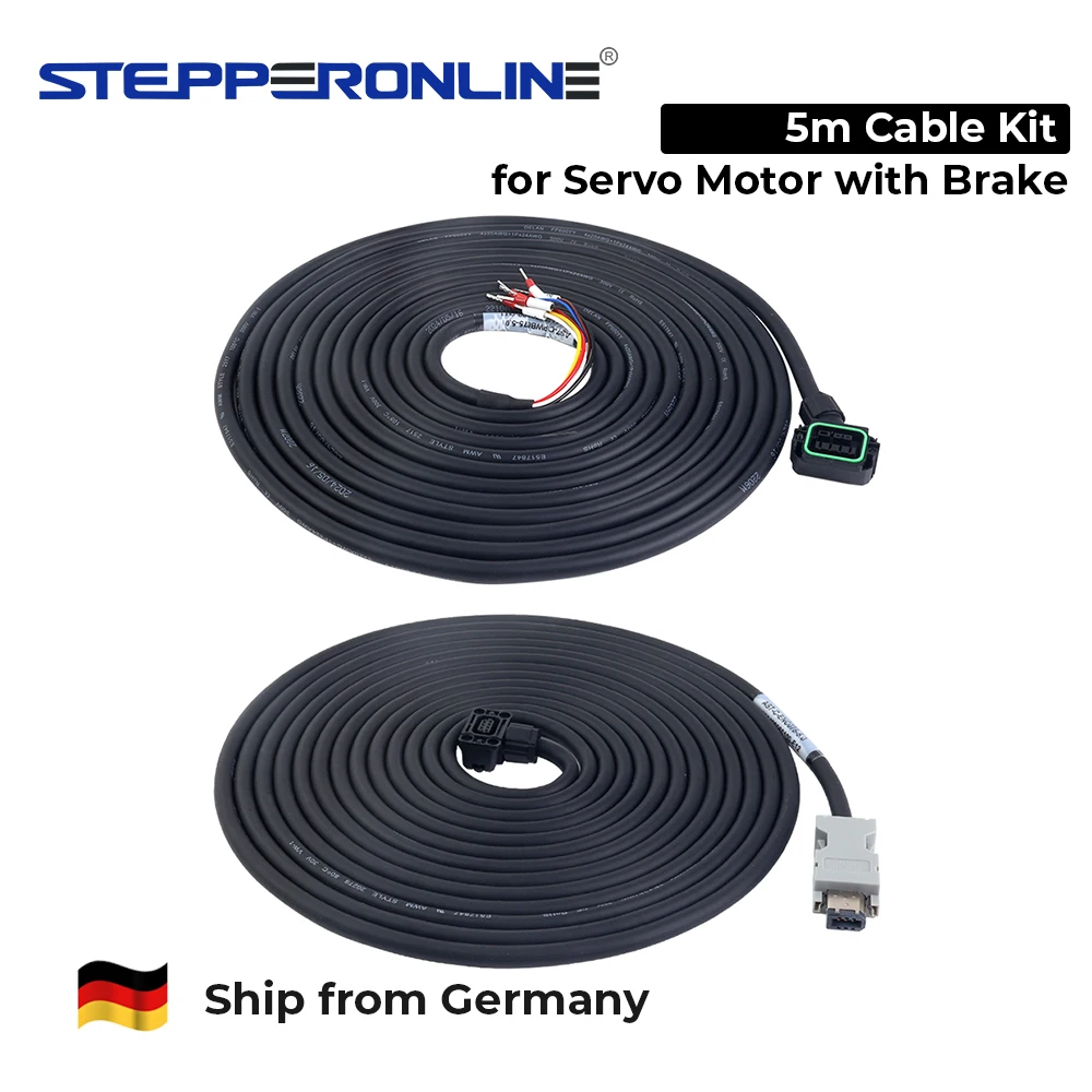 STEPPERONLINE EU-Versand 5M Langes Motor- und Encoder-Kabel mit Anschlusskit für A6-Serie 17-Bit Servomotor mit Bremse
