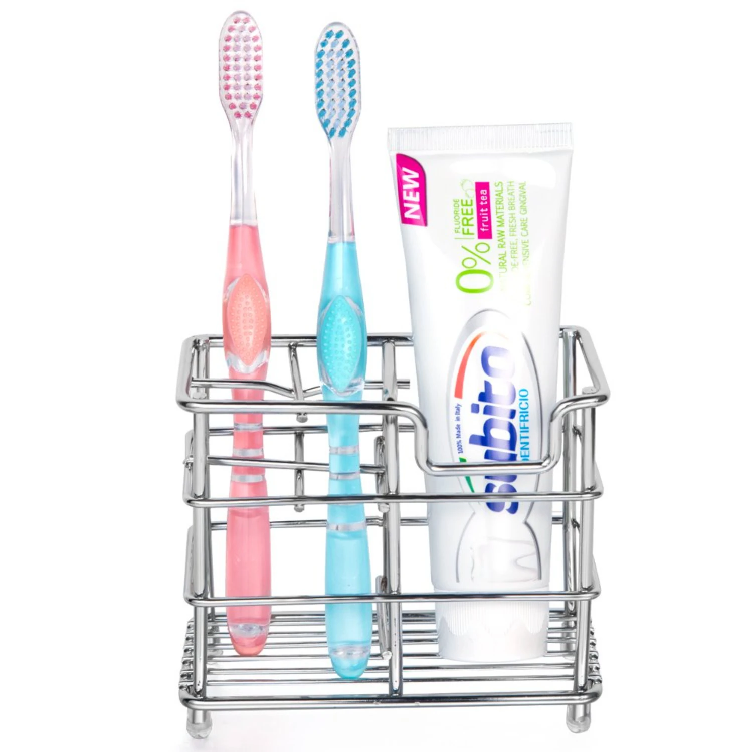 Toothbrush Holder, Stainless Steel Bathroom Storage Organizer Stand Rack - Multi-Functional 4 Slots for Large Powered Toothbrush