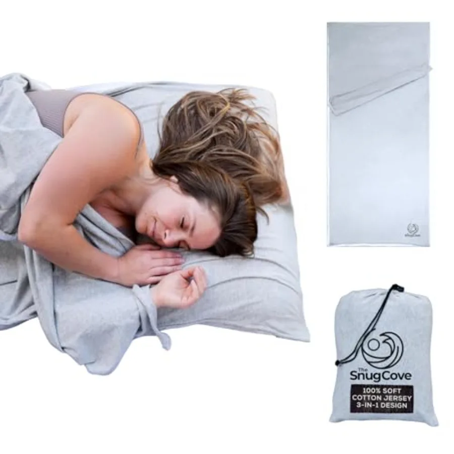 

Мягкий хлопковый вкладыш для спального мешка из 100% органического хлопкового трикотажа с полной молнией, легкое походное одеяло для отелей и кемпинга