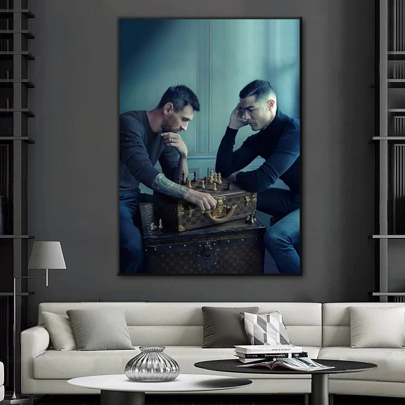 Soccer Superstar Play Chess Posters Portugal Argentina Football Legend Canvas Painting Picture HD Print Wall Art Boy Room Decor