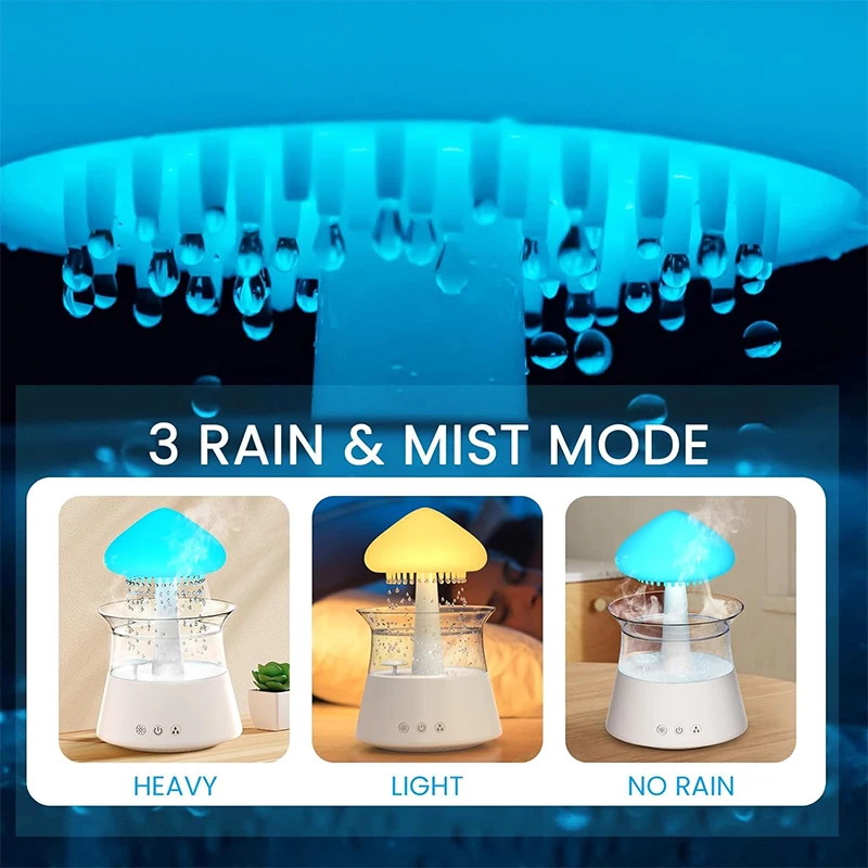 Humidificador de aire eléctrico de nube de lluvia, difusor de Aroma de 300ml, gotas de agua de lluvia Zen, humidificador de luz nocturna colorida para regalo para el hogar