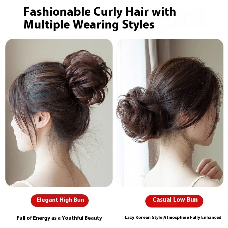 여성용 컬리 페이크 하리(자연스러운 볼륨 번 헤어스타일) 헤어밴드 포함 업두용 리얼리틱 여성용 합성 텍스처 헤어