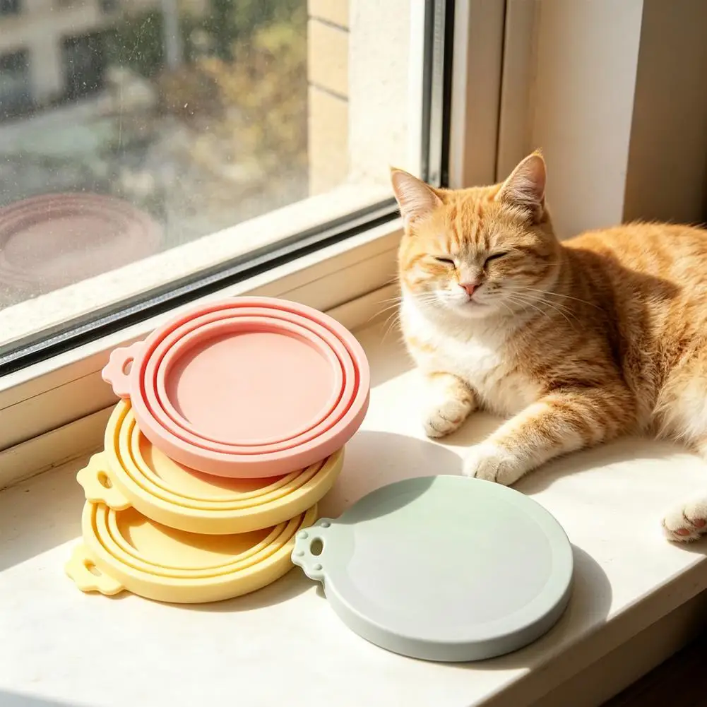 Cat Food Cover Silicone Pet Food Lids Set Reusable Dustproof Moisture Proof Covers Universal Seal for Dog Cat Food Cans Moisture