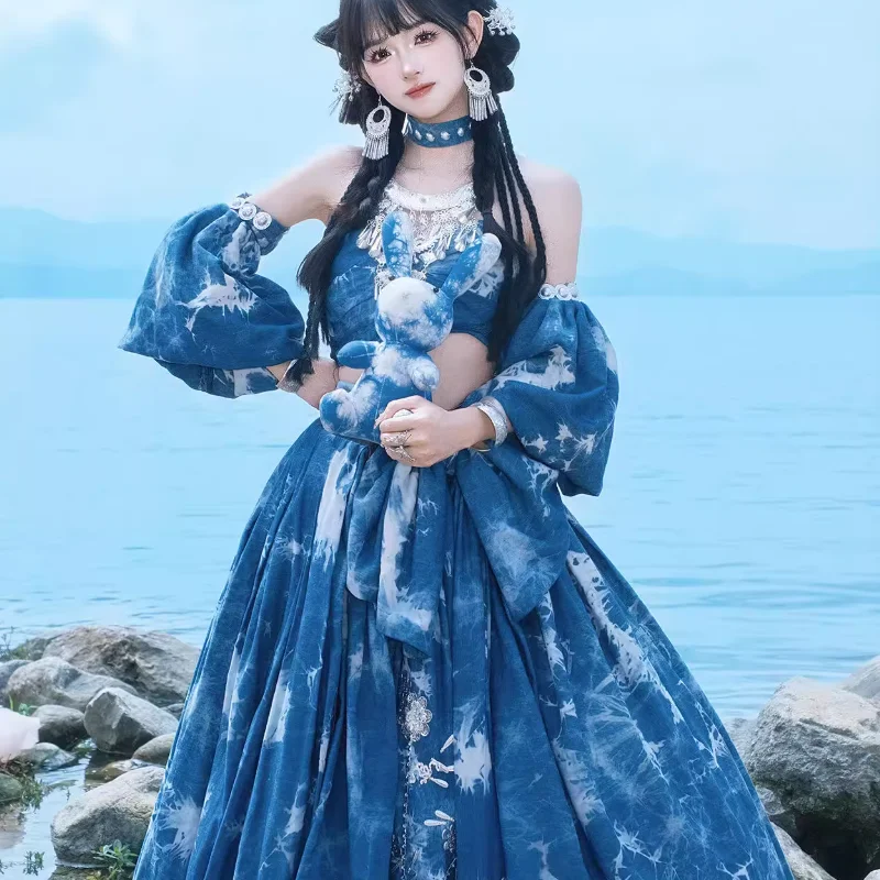 

Китайский галстук-краситель Hmongb Синьцзян, одежда в этническом стиле для девочек, этническая одежда Tujia