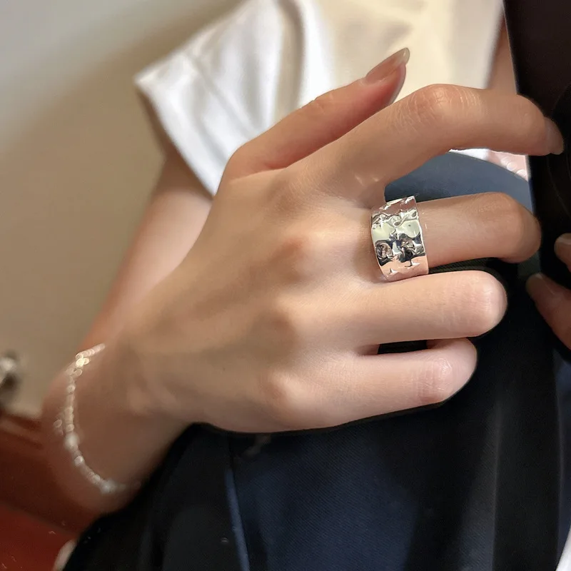 

S925 Sterling Silver Four-Pointed Star Wide Ring Korean Fashion Blogger Niche Design for Wedding Engagement or Gift