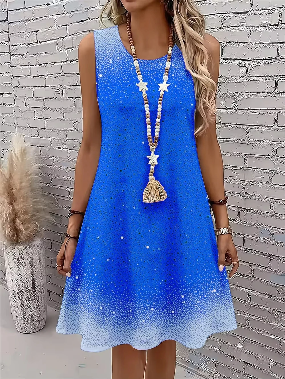 Damen Mode Batik-Minikleider Sommer Ärmellos 3D Farbverlauf Bedruckt Streetwear Damenkleid 3XL Übergröße Locker Lässiges Kleid