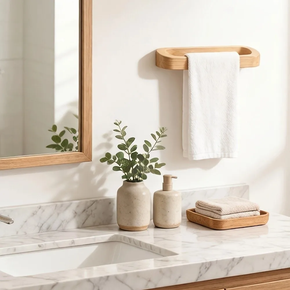 Wall Mounted Towel Rack Wooden Thickened Bathroom Towel Shelf Load Bearing Home Decoration Decorative Towel Rack Bedroom