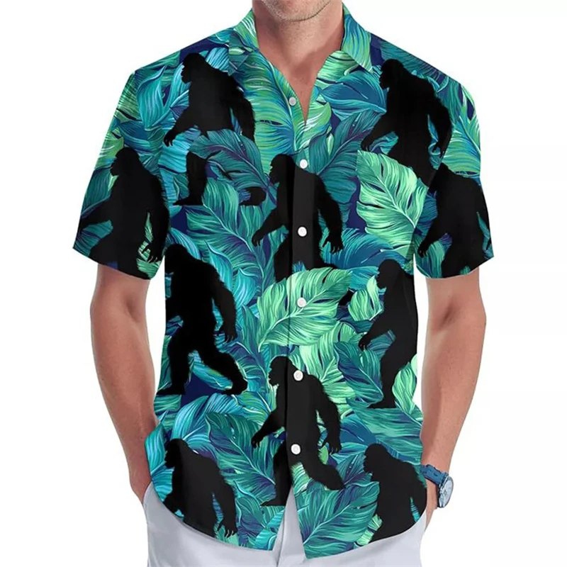 Hawaiian Sea Beach Shirt Men\'s Clothes 3d Printed Cute Corgi Pattern Shirts Animal Monkey Flower Casual Fashion Lapel Blouse