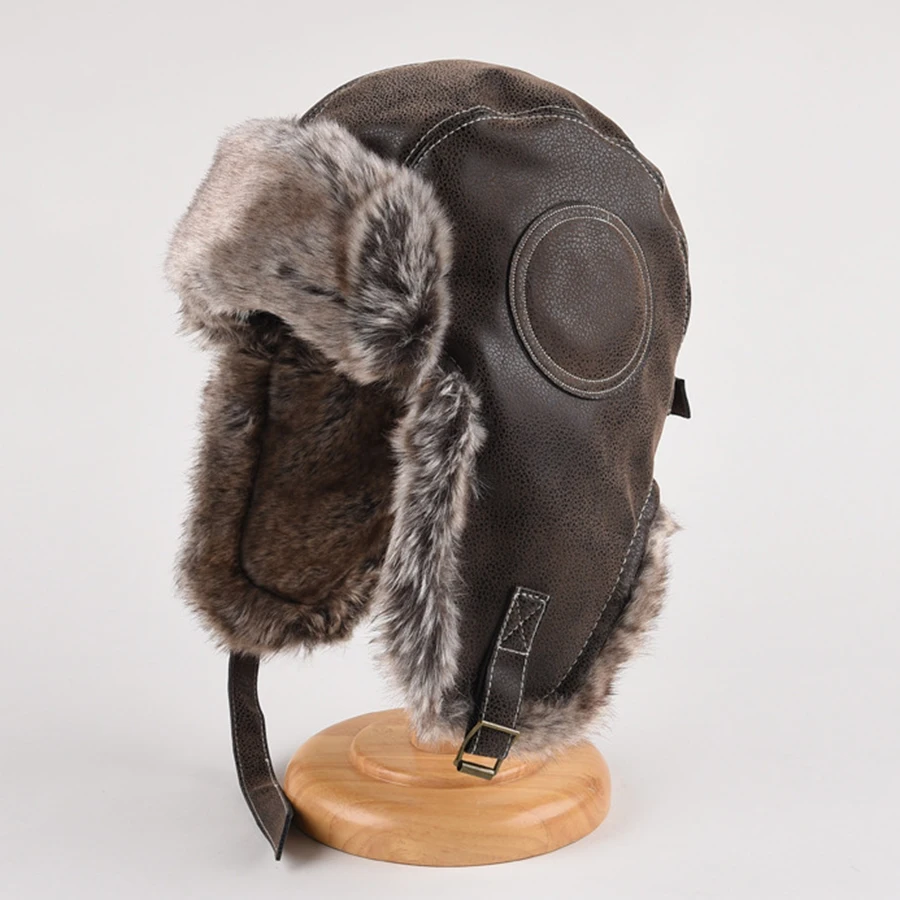 Winter Bomber Hat Men Women\'s Pilot Aviator Trapper Hat  Outdoor Motorcycle Windproof Warm Faux Fur Earflap Hat