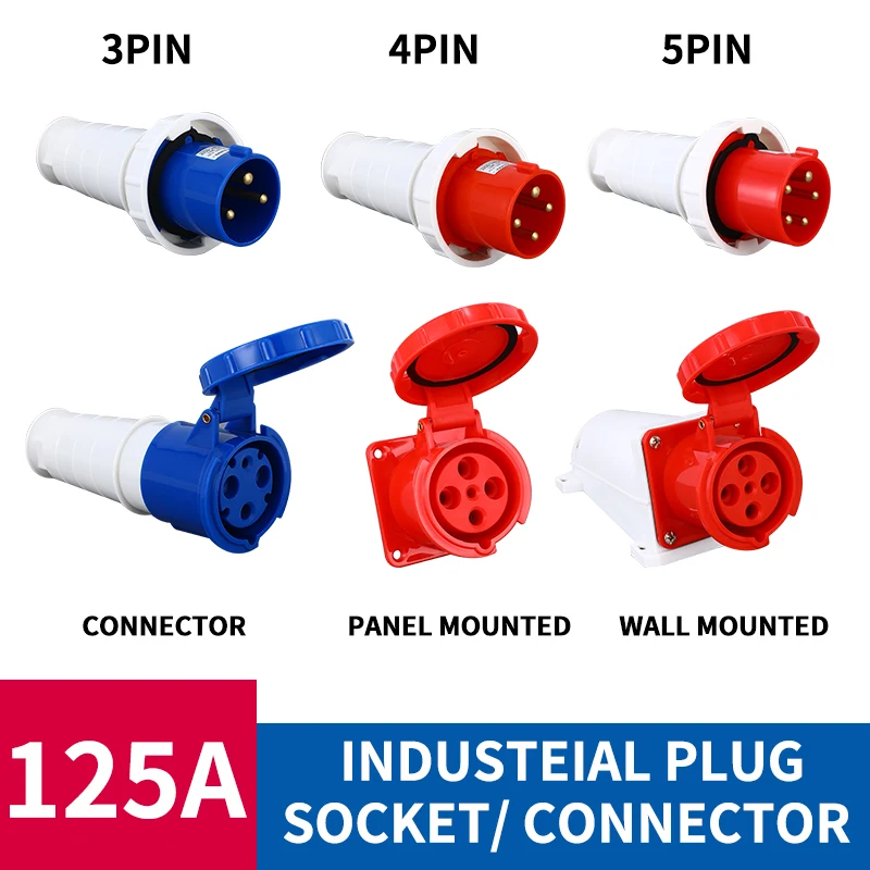 

Waterproof Industrial Plug3/4 /5 Pin dustproof socket IP67 Male and Female 125A Mounted industrial socket 380V 415V