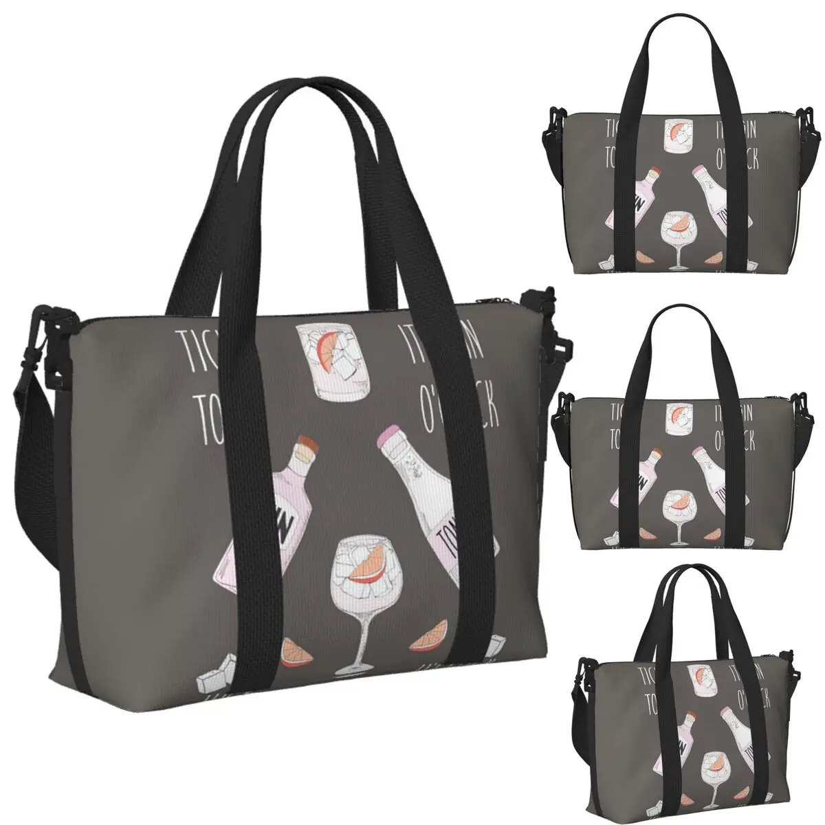 

Custom Gin O'clock Gin Lover Gi Beach Travel Bag Large Capacity Tote Bags for Gym Sport Women Shopping Duffle Shoulder Bag