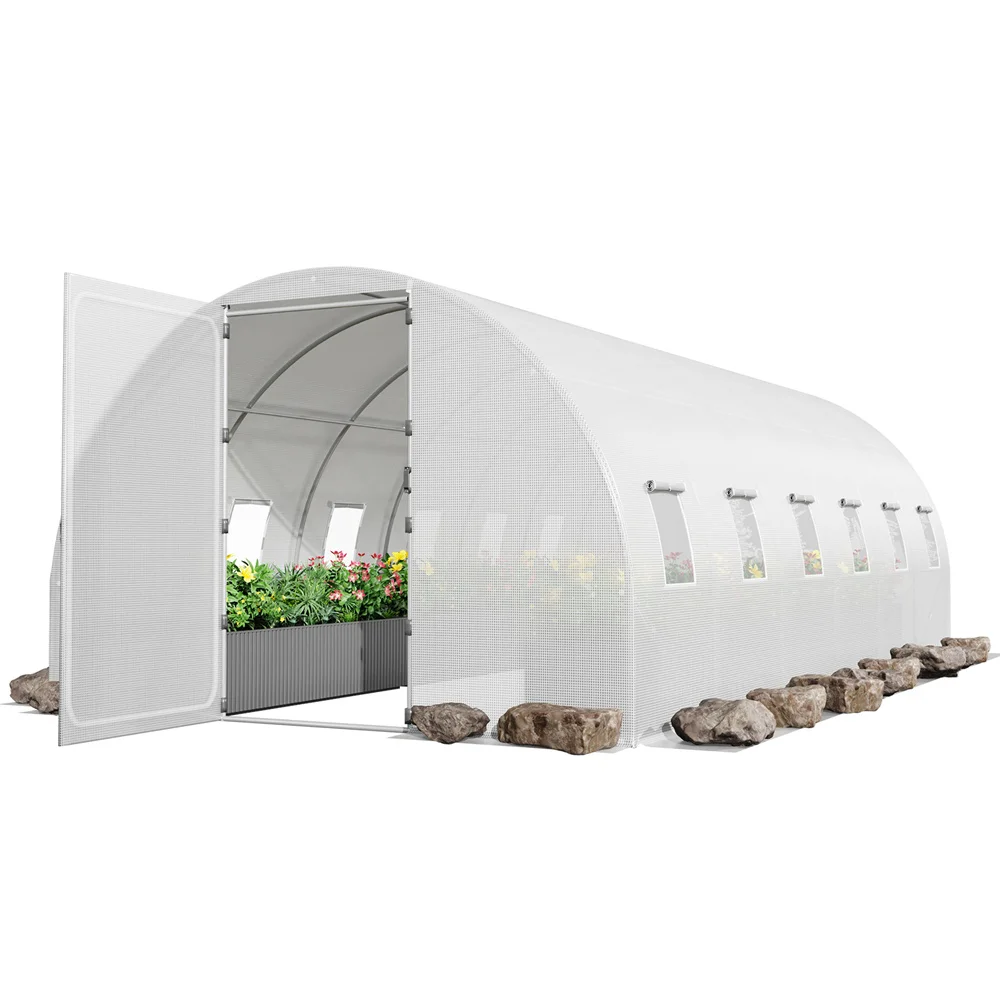 Large Greenhouse for Outdoors, Upgraded Swing Doors Tunnel Greenhouse kit, Galvanized Steel Frame, Large Walk-in Greenhouse